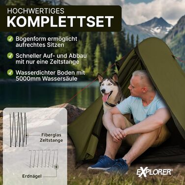 Намет EXPLORER Dakota на 1-2 особи, малий розмір у спорядженні, надлегкий, для подорожей на велосипеді або мотоциклі, 1-2 особи, водяний стовп 3000 мм, з окремим внутрішнім наметом, водонепроникним підлоговим покриттям, для піших прогулянок, трекінгу, кем