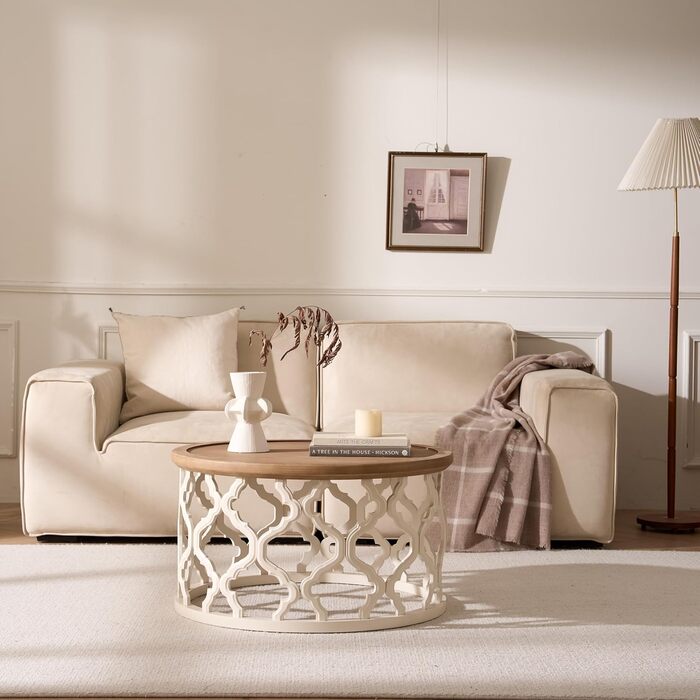 Круглий журнальний столик, дерев&39яний стіл для вітальні з ажурними ніжками, сучасний диванний столик з піднятими краями для вітальні/спальні, круглий журнальний столик Ø76x41см (Ø76x41см)