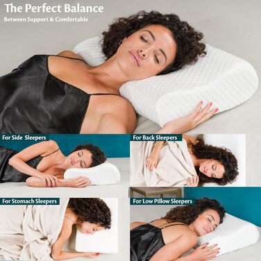 Регульована по висоті подушка для шиї з піни з ефектом пам&39яті, ортопедична та ергономічна подушка для ліжка, допомагає при болю в шиї, підтримує шию та запобігає хропінню. Чохол з поліестеру, який можна прати. М&39який розмір 55 x 35 x 13/11 см