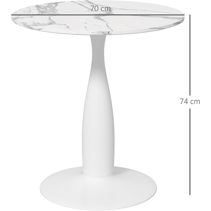 Обідній стіл HOMCOM 70 x 70 см Круглий кухонний стіл для 4 осіб Обідній стіл з мармуровим виглядом, ніжка-п&39єдестал, журнальний столик Сучасний стіл для кухні, їдальні та вітальні Білий