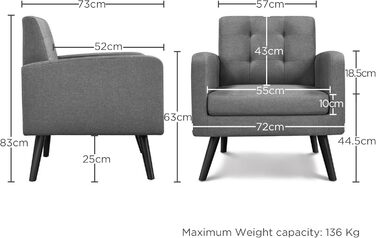 Крісло Yaheetech з підлокітниками, зручне та сучасне, крісло під телевізор, крісло-реклайнер, крісло для вітальні, клубне крісло, диван, вантажопідйомність 136 кг, темно-сірий, темно-сіра поліестерова тканина
