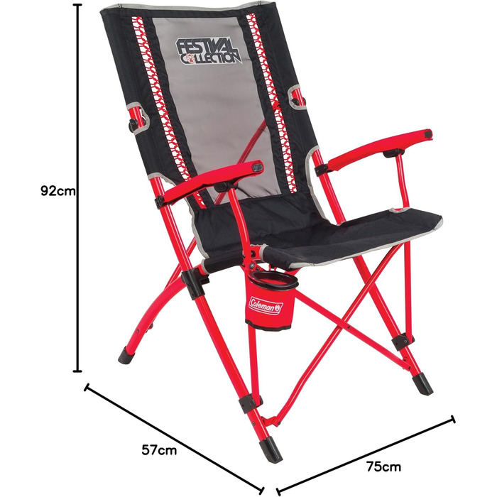 Крісло Coleman Bungee Chair зі сталевим каркасом для відпочинку, кемпінгове крісло з підлокітниками та підсклянником, сумка для перенесення, до макс. 136 кг