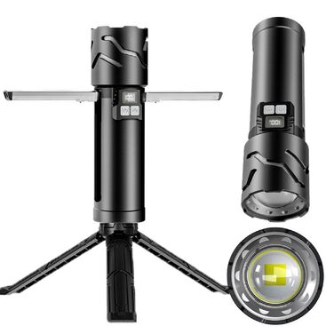 Телескопічний кемпінговий ліхтарик LIXADA, акумуляторний ліхтарик, світлодіодний багатофункціональний кемпінговий ліхтарик ємністю 5500 мАг, наметовий ліхтарик зі штативом, висувний складаний підвісний ліхтарик для походів, риболовлі, подорожей (чорний) 0