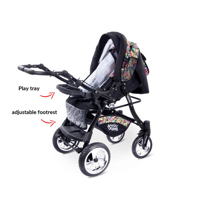 В 1 коляска коляска з автокріслом в комплекті дитяче автокрісло пеленальна сумка дощовик москітна сітка повна гума шини чорні/троп