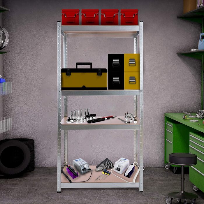 Надміцний стелаж Arebos 160 x 80 x 40 см Вантажопідйомність 320 кг Товщина 0,7 мм 4 полиці з МДФ Легке складання за допомогою системи вставок (гвинти не потрібні) Оцинкований