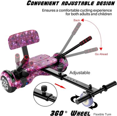 Гіроскутер SISIGAD HY-A02C для дітей – 6,5-дюймовий самобалансуючий з Bluetooth та світлодіодним підсвічуванням, потужний подвійний двигун, подарунок для дітей, зоряно-блакитний / фіолетовий