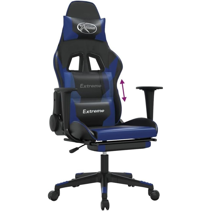 Геймерське крісло, офісне крісло, з підставкою для ніг, чорно-синє, штучна шкіра