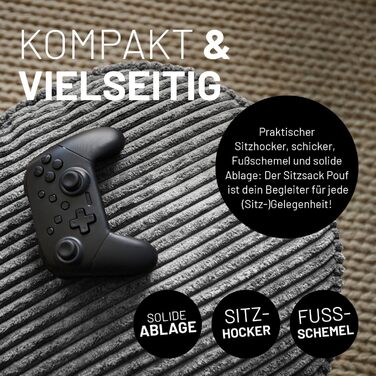 Пуф-мішок Lumaland Corduroy Компактний ігровий пуф об&39ємом 50 літрів з функцією 3-в-1 зручний стілець, практичний бічний столик та стильна підставка для ніг для приміщень Ø 25 x 45 см Сірий 25 x 45 см Сірий