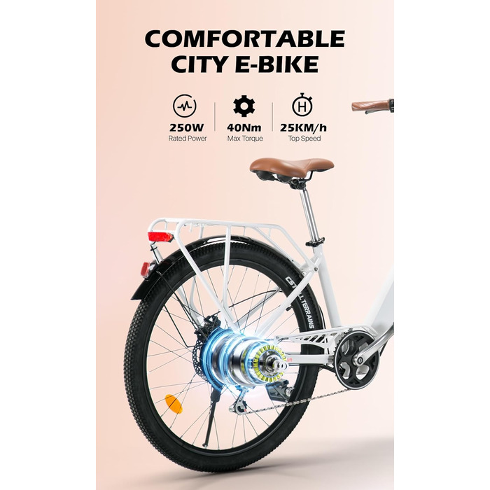 Електровелосипед cysum Cityrun для жінок, 26 дюймів (66 см), Електровелосипед, Електровелосипед, Електровелосипед, Міський велосипед для дорослих, двигун 250 Вт, 25 км/год, 36 В, літієва батарея 360 Втгод, запас ходу 80 км White001