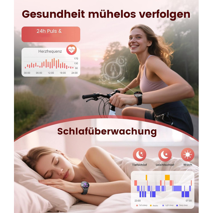 Жіночий смарт-годинник LIGE (2 ремінці), 1,43-дюймовий HD AMOLED-дисплей, смарт-годинник з функцією телефону, фітнес-годинник, спортивний годинник з понад 120 спортивними режимами, відстеження сну, відстеження менструального циклу, годинник для iOS/Androi