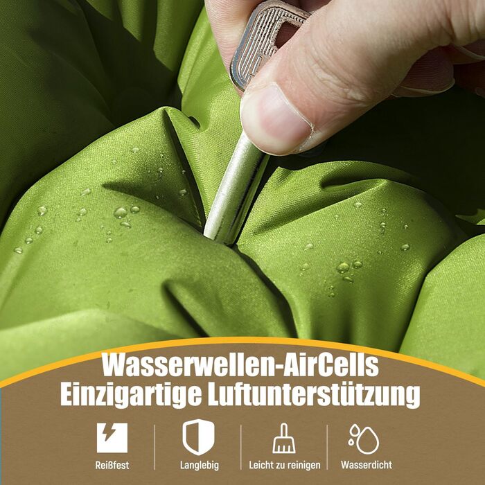 Килимок для сну, потовщений подвійний кемпінговий матрац, надлегкий надувний кемпінговий матрац для 2 осіб з ножним насосом, подушка для використання на свіжому повітрі, зелений