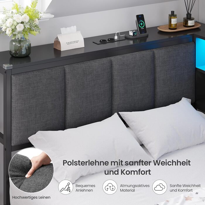 М&39яке ліжко, диван-ліжко, дитяче ліжко 90x200 см з комодом з 6 шухлядами та вбудованим письмовим столом, кушетка зі світлодіодним освітленням та зарядною станцією, ліжко 90x200 см з м&39яким узголів&39ям, чорного кольору.