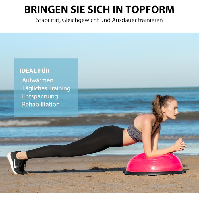 Тренажер для балансування ZELUS, протиковзкий балансувальний м&39яч, напівсфера з еспандерами, гімнастичний м&39яч для йоги, фітнесу, силових тренувань, тренування корпусу, тренування балансу, рожевий