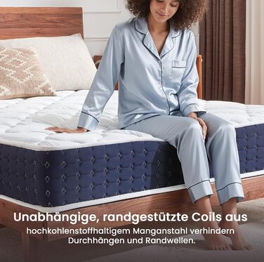 Матрац Coolvie 90x200 см Ортопедичний матрац H3 з 7-зонними пружинами Pocket Spring, висота 20 см Матраци з гелевим пінним покриттям з ефектом пам&39яті для сну на боці та на спині, сертифікований Oeko-Tex 90x200x20 см