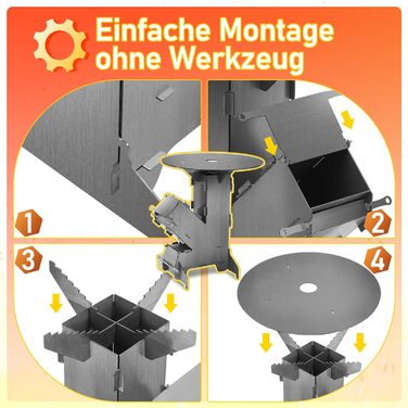 Ракетна піч із пластиною для гриля, гачком для вогню та 2 додатковими ніжками. Кемпінгова піч виготовлена з міцної сталі товщиною 3 мм. Кемпінгова піч, дров&39яна піч, ракетна піч, для використання на відкритому повітрі.