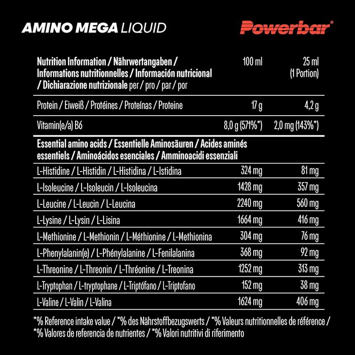 Гідролізат сироваткового протеїну та вільні амінокислоти Powerbar Amino Mega Liquid, 20 ампул x 25 мл