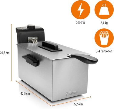 Фритюрниця Tristar 3 л, 2000 Вт, термостат, емальований контейнер, зона охолодження, FR-6946, сірий без вікна та фільтра
