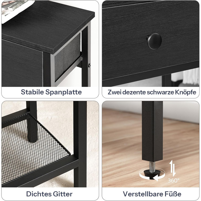 Вузький консольний столик HOOBRO, стіл для передпокою 75 см з шухлядою та 2-ярусними полицями, бічний столик, невеликий вітринний столик, столик-диван, для передпокою, для передпокою, чорний EBB72XG01