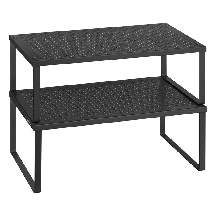 Стійка для спецій, Набір з 2, Кухонна полиця, Кухонний органайзер, Кухня, Тримач для спецій, Розширюваний, Штабелюється, Маленька полиця, Метал, Чорний колір KCS401B01 40 см Чорний колір