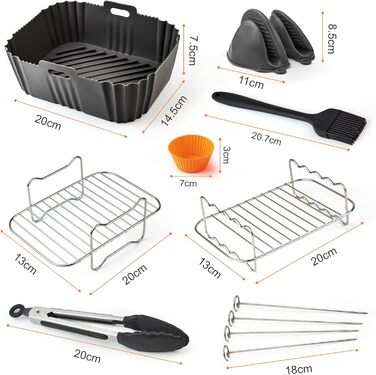 Силіконова форма для аксесуарів для фритюрниці 18 шт. Силіконова вставка Аксесуари для фритюрниці Dual Zone Airfryer Багаторазова мультипіч Силіконова форма, квадратні вкладиші для фритюрниці без BPA