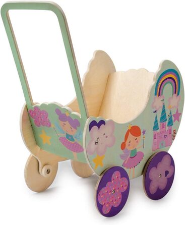 Коляска для ляльки принцеси з дерева, Коляска для ляльок до 35 см, Ідеальна іграшка для рольових ігор для маленьких мам і тат, Іде