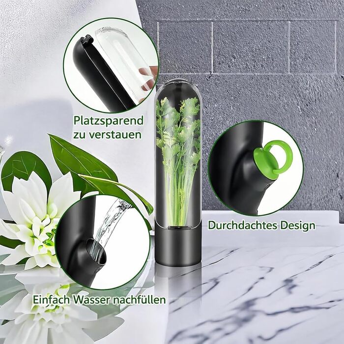 Набір із 6 контейнерів для трав для дверцят холодильника Зберігає свіжість коріандру, мяти та спаржі в 3 рази довше Преміальний контейнер для трав та горщик для спаржі з резервуаром для води для коріандру, петрушки (без BPA, висота 24,5 см)