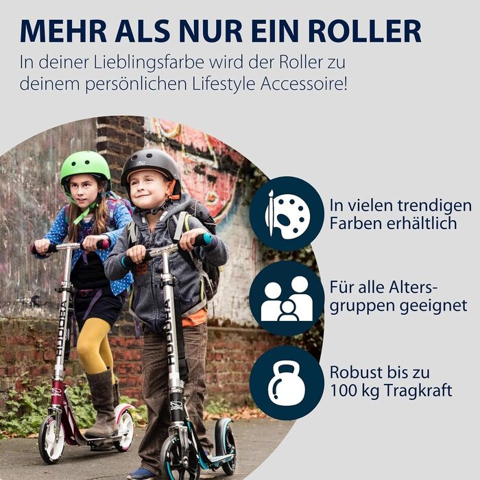 Самокат HUDORA BigWheel 205 стабільний алюмінієвий міський самокат, складаний, з регулюванням висоти та підніжкою, для дітей та дорослих (до 100 кг), чорний/антрацит