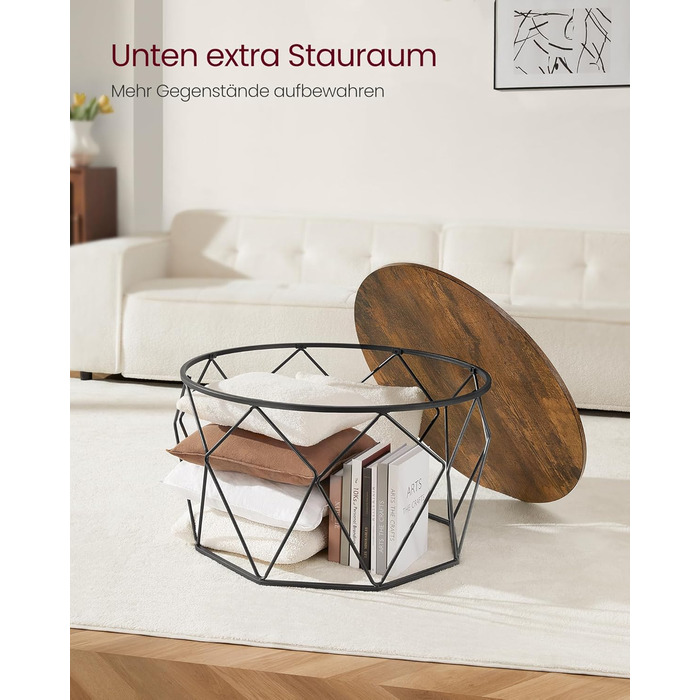 Журнальний столик VASAGLE, приставний столик, стіл для вітальні, диван-столик, сталевий каркас, для вітальні, спальні, кабінету, промисловий дизайн, вінтажний коричнево-чорний LCT040B01