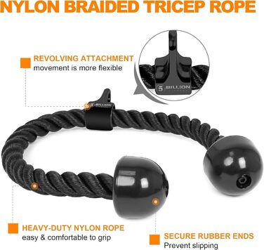 Мільярдів трицепсів, тросовий тренажер для тяги, аксесуар для силових тренувань, V-подібний хват з обертанням, тренажер для трицепсів, тросовий тренажер для тяги, фітнес-набір, сталь, чорний, 5