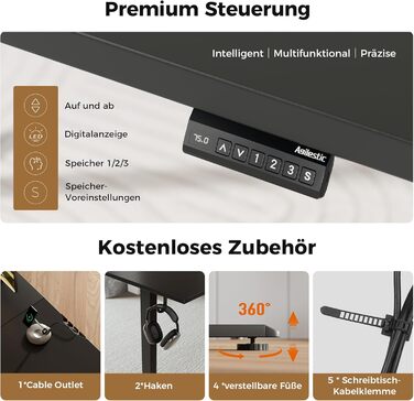 Г-подібний стіл Agilestic з регульованою висотою, 160 x 140 см, кутовий стіл з електрорегулюванням висоти, ергономічний стіл для роботи сидячи та стоячи, комп&39ютерний стіл, чорний, 160 x 140 см