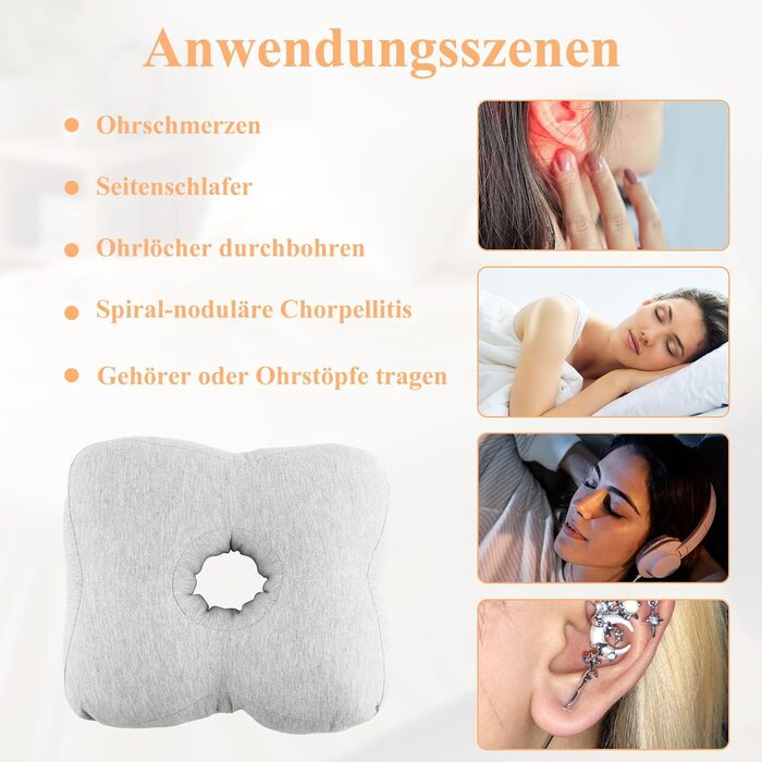 Подушка для пірсингу, прямокутна перфорована подушка, подушка з отвором для сережок, захист від запалення, тиску, ран, знеболення, подушка для сну для тих, хто спить на боці CNH