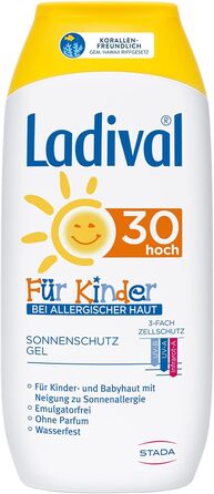 Сонцезахисний гель Ladival Children for Allergic SPF 30 підходить для алергії на сонце Сонцезахисний крем без ароматизаторів, без барвників та консервантів водостійкий 1 x 200 мл