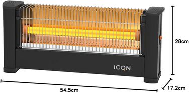Інфрачервоний обігрівач ICQN, для приміщень площею до 9 м, 900 Вт, IP20, електричний обігрівач, кабель 135 см, обігрівач для офісу або дому, інфрачервоний обігрівач, IQ.0900.APW 54,5 x 28 x 17,2 см, чорний