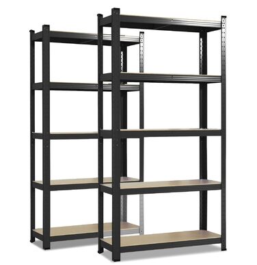 Міцний стелаж etm, упаковка з 2 шт., 200 x 100 x 50 см, чорний Безболтовий стелаж, стелаж для зберігання, окремостоячий стелаж, система складання без інструментів (Lakota, чорний) Чорний 200 x 100 x 50 см