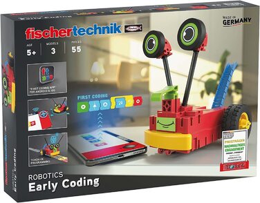 Набір fischertechnik 559889 ROBOTICS Early Coding конструктор для дітей від 5 років, набір для створення 3 моделей роботів, програмування, двигуни та сенсори