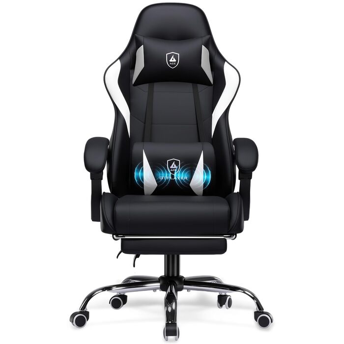 Ігрове крісло GTPLAYER - Ергономічне ігрове крісло з поперековою опорою, регульованою висотою, м&39яке, вантажопідйомність 150 кг, чорне