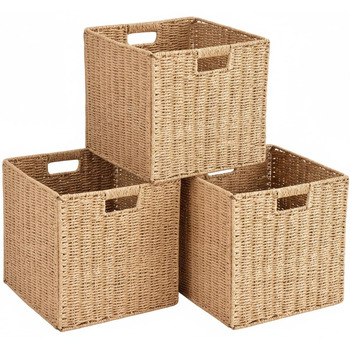 Набір із 3 плетених кошиків для зберігання, складні кошики для зберігання/кошики-полички, 25x25x25 см