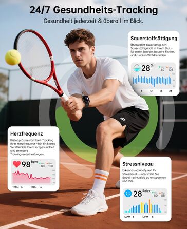 Розумний годинник Gydom для чоловіків з функцією телефону 1,85 дюйма HD 2 браслети фітнес-годинник фітнес-трекер серцевого ритму/SpO2/монітор сну/IP68 водонепроникний спортивний годинник крокомір для Samsung Android iOS чорний 1,85 дюйма чорний