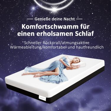 Матрац 180x200 см, холодний пінопласт, висота 20 см, рівень жорсткості H3, 7-зонне розвантаження тіла, зі знімним чохлом. Ідеально підходить для сімейних спалень (180x200x20 см) 180 x 200 см 20 см