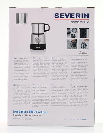 Індукційний спінювач молока SEVERIN, електричний спінювач молока без обпалення, можна мити в посудомийній машині, з матової нержав