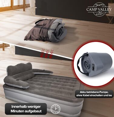 Надувне гостьове ліжко Camp Valley для 2 осіб зі спинкою – самонадувне, з вбудованим насосом, 200×150×40 см