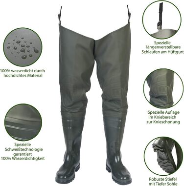 Чоловічі вейдерси, рибальські штани з чобітьми, водонепроникні вейдерси, розміри 38-47, довгі вейдерси, гумові чоботи, рибальські чоботи, розмір 43, оливково-зелені
