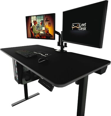 Ігровий стіл початкового рівня Електрично регульований по висоті ігровий стіл та стіл для ПК Ергономічний ігровий стіл для геймерів Чорний, 140 x 70 см - Ігровий стіл чорного кольору 140 x 70 см