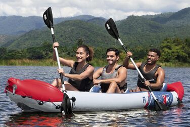 Надувний каяк Bestway Hydro-Force на 3 особи з алюмінієвими веслами та ручним насосом, каяк на 3 особи, повний комплект каяків на 3 особи, червоний