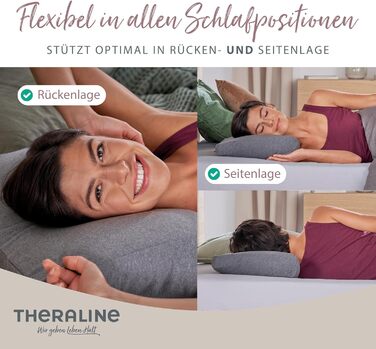 Подушка Theraline Ергономічна подушка з піни з ефектом пам&39яті з намистинами Подушка для підтримки шиї для сну на боці та на спині У комплекті чохол з бамбукового джерсі, приблизно 50x30 см Меланжево-сірий, середньо-сірий