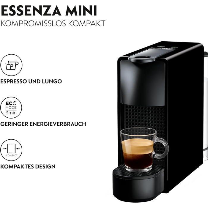 Кавоварка в капсулах Nespresso Krups XN1108 Essenza 14 капсул 19 бар Режим енергозбереження 1260 Вт 0,6 л 8,03 х 3,31 х 12,99 см чорний Клас енергоспоживання A Чорний без піноутворювача молока Одинарний