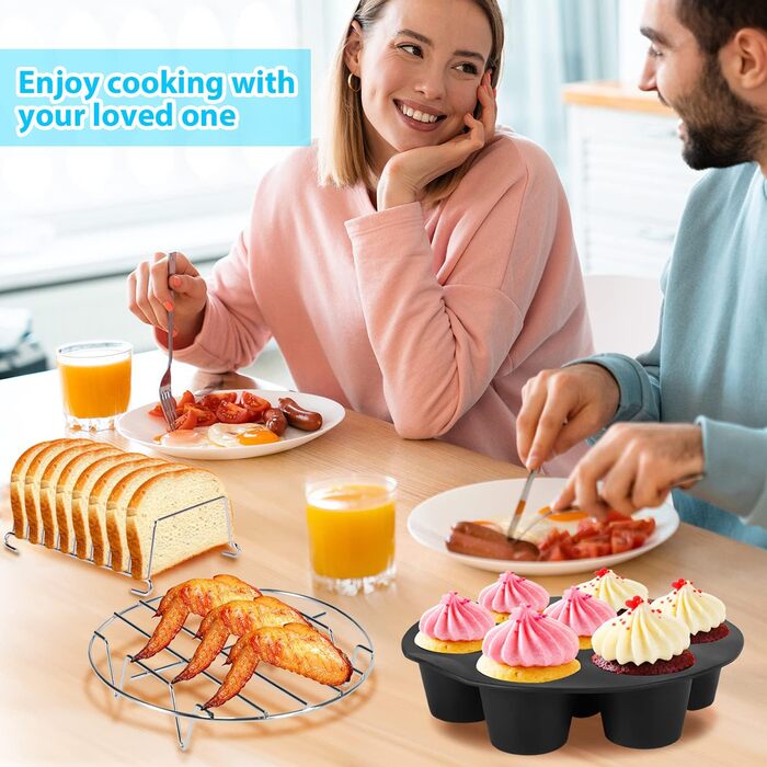 Аксесуари для фритюрниці xxl, аксесуари для фритюрниці 8 дюймів, набір аксесуарів для фритюрниці 14 шт. для фритюрниці для принцеси ніндзя Аерофритюрниця Philips Tefal 4.5 л 5.2 л 5.5 л XL, без бісфенолу А, антипригарне покриття 14 шт. Аксесуари для фритю