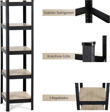 Дизайнерська полиця для зберігання Stagecaptain Heavyrack - Окремостояча полиця для кухні, комор, вітальні та офісу - Полиця для зберігання з 5 полицями зі світлого або темного дерева - Полиця промислового дизайну - Чорна