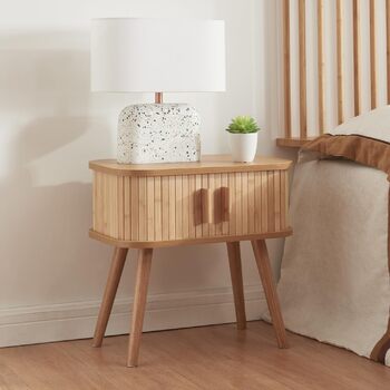 Приліжковий столик з 2 розсувними дверцятами Бамбуковий приліжковий столик з дерев&39яними ніжками 48 x 30 x 45 см