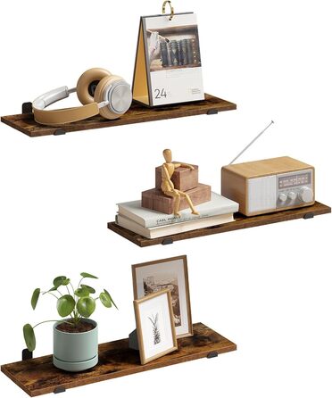 Настінні полиці EUGAD, комплект із 3 предметів, плаваюча полиця 60 см, настінні полиці, підвісна полиця з дерев&39яним виглядом у вінтажному стилі, настінна полиця для вітальні, кухні, кабінету, ванної кімнати, настінна дошка з вантажопідйомністю 15 кг/по